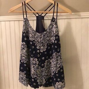 Navy Blue tank with white florals design!
